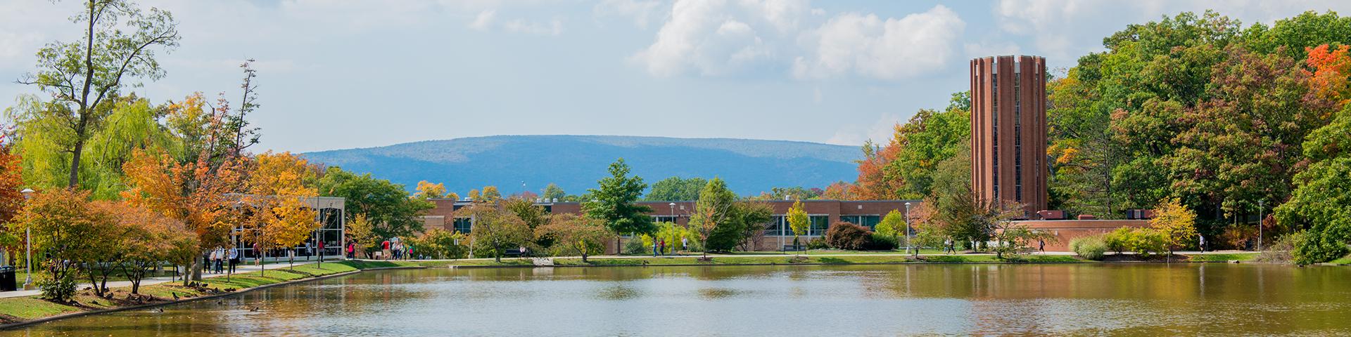 the reflecting pond with the Eve Chapel in the background